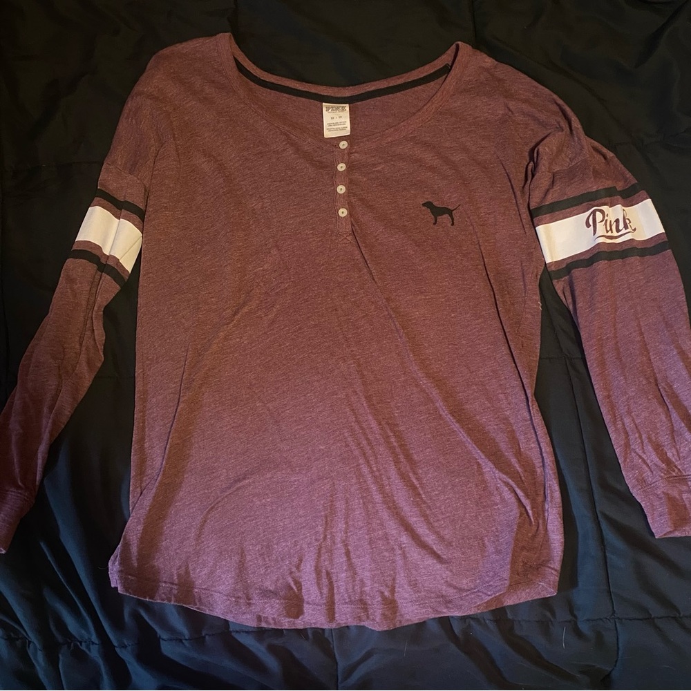 Victoria’s Secret VS Pink Classic Retro Vintage Style Varsity Long sleeve henley